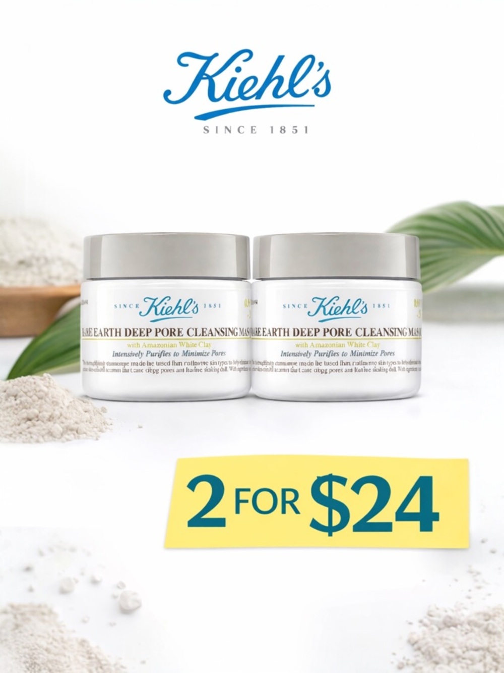 Lot of 2 Kiehl’s Rare Earth Deep Pore Cleansing Masque Sealed Jars 0.95 oz